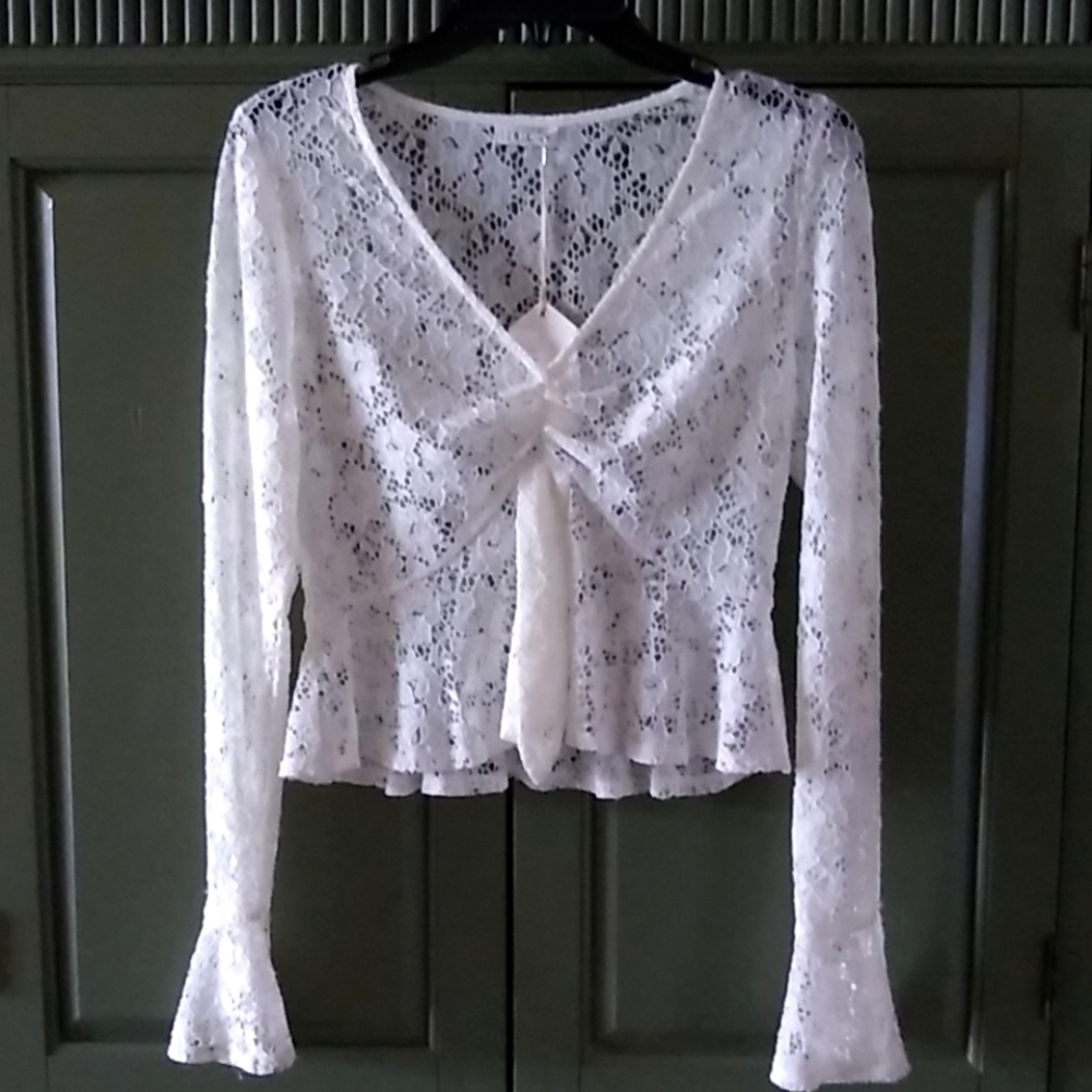 Fairy Vintage Romantic Whimsical stretch lace peplum top S NWT